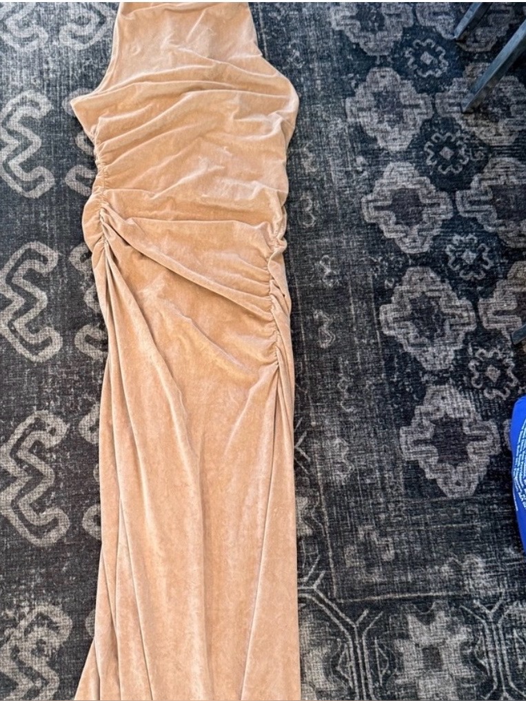 Alc Camel Color Ruched Racerback Cocktail Dress
